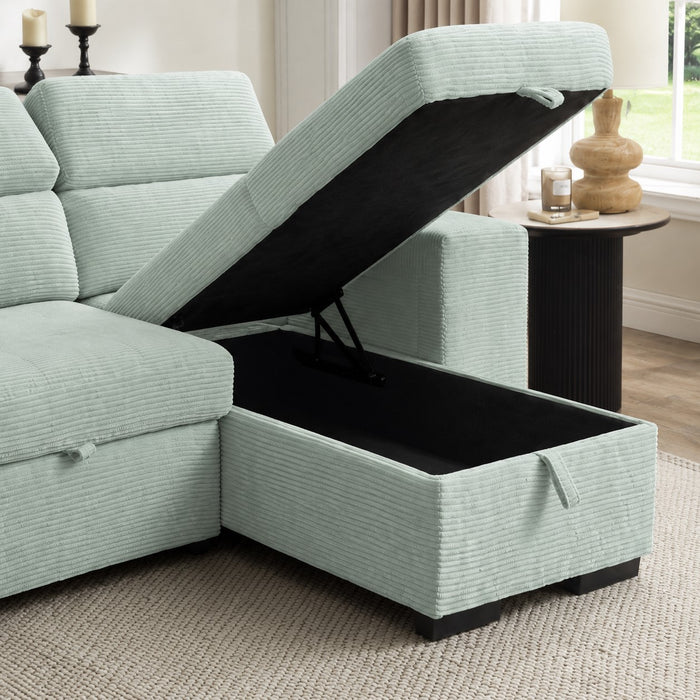 Caitlin Sofa With Chaise, Mint Green Jumbo Cord