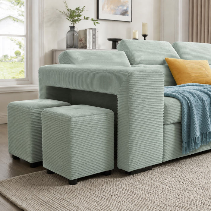 Caitlin Sofa With Chaise, Mint Green Jumbo Cord