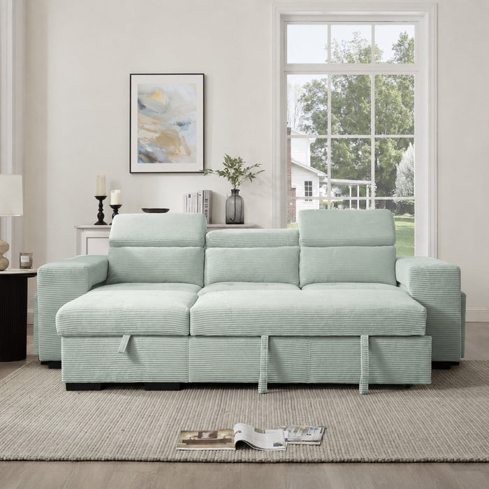 Caitlin Sofa With Chaise, Mint Green Jumbo Cord