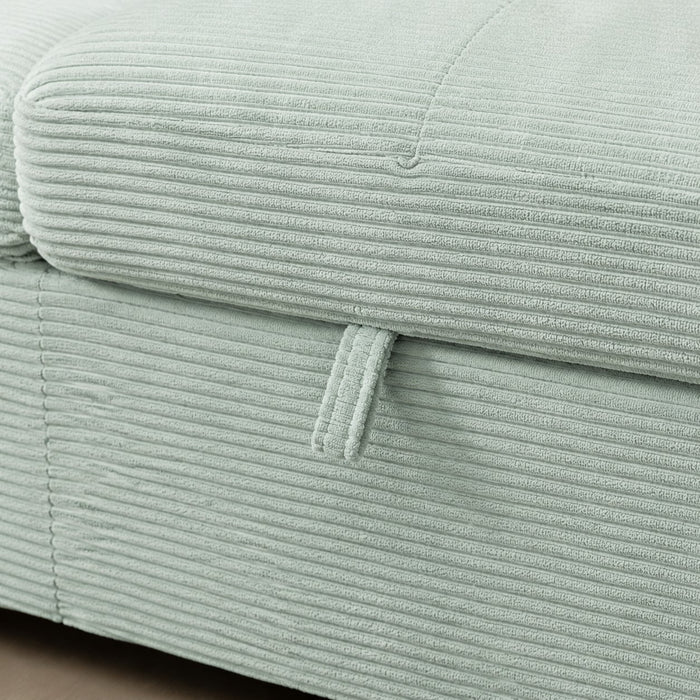 Caitlin Sofa With Chaise, Mint Green Jumbo Cord