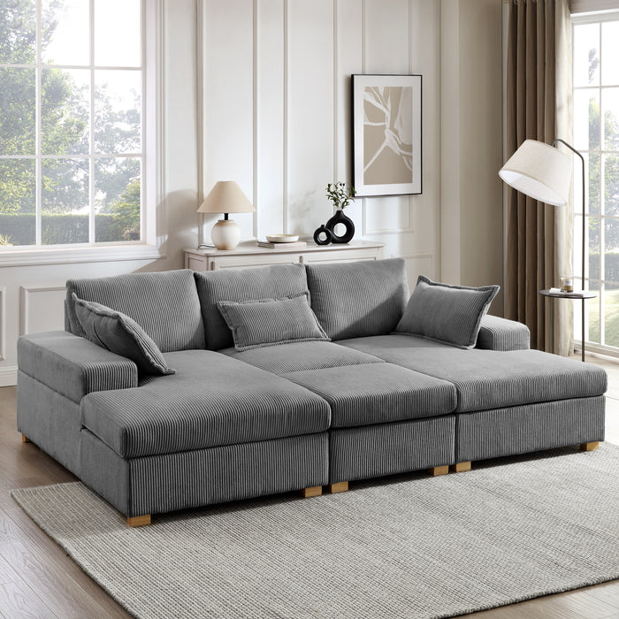 Marlow Small U-Shaped Sofa with Footstool, Dark Grey Jumbo Cord