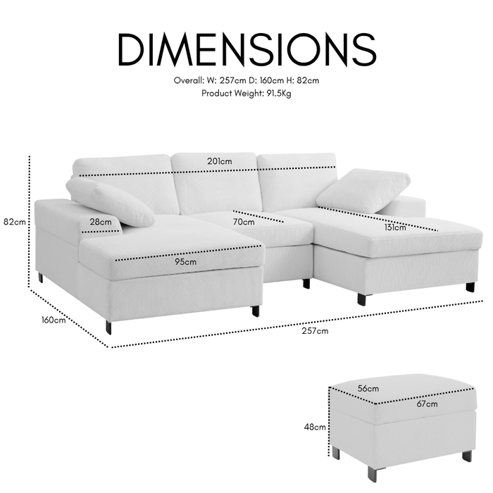 Dartford Small U-Shaped Sofa, Grey Linen