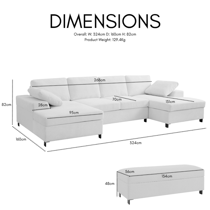 Dartford Large U-Shaped Sofa With Storage Footstool, Grey Linen