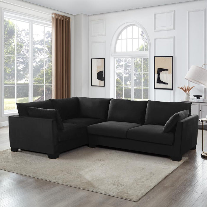 Renfrew Left-Hand Facing Corner Sofa With Footstool, Black Velvet