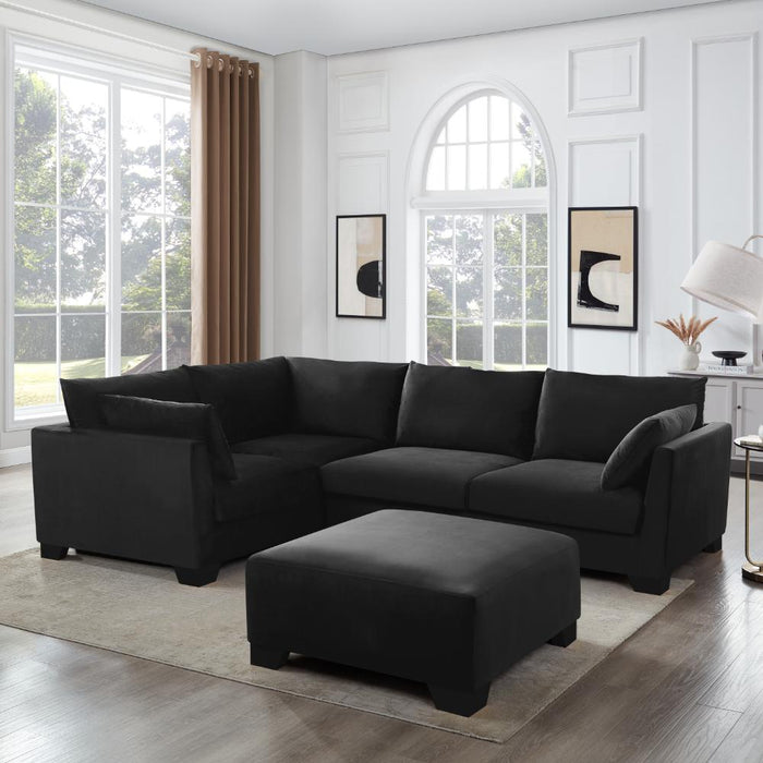Renfrew Left-Hand Facing Corner Sofa With Footstool, Black Velvet