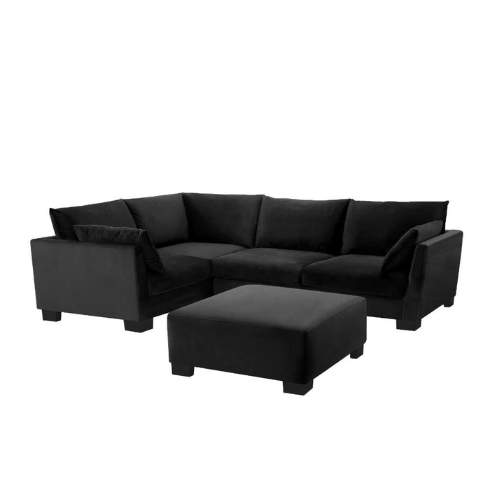 Renfrew Left-Hand Facing Corner Sofa With Footstool, Black Velvet
