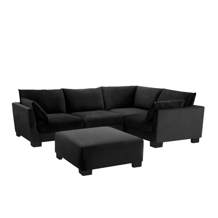 Renfrew Right-Hand Facing Corner Sofa With Footstool, Black Velvet