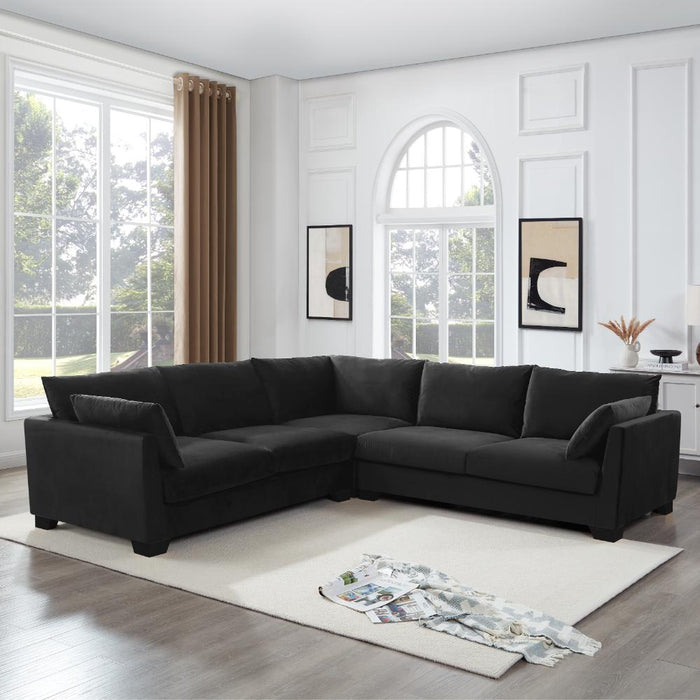 Renfrew 2 Corner 2 Sofa With Footstool, Black Velvet