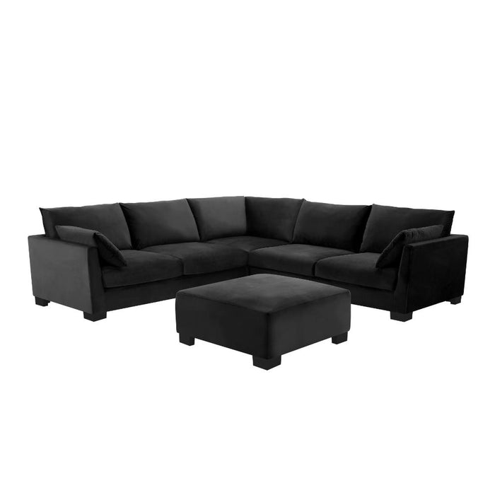 Renfrew 2 Corner 2 Sofa With Footstool, Black Velvet