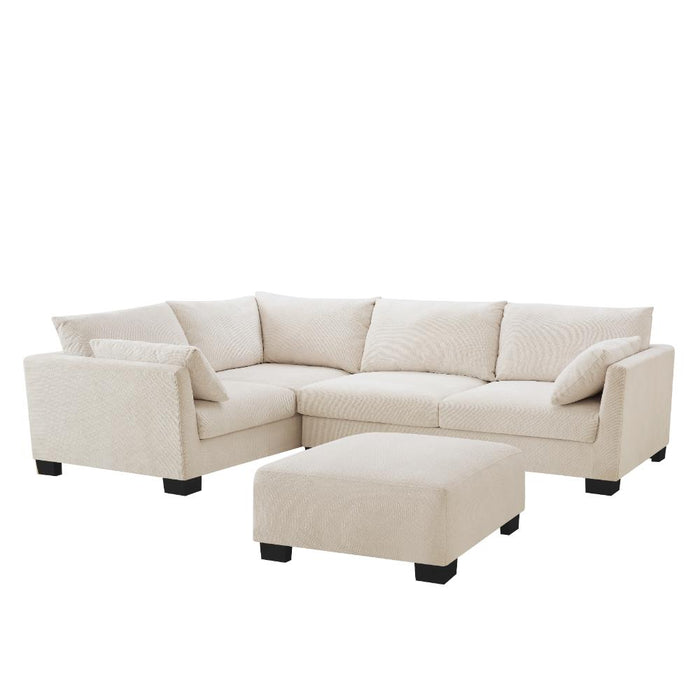 Renfrew Left-Hand Facing Corner Sofa With Footstool, Cream Linen
