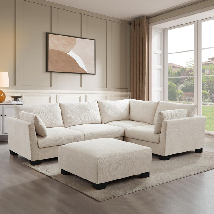 Renfrew Right-Hand Facing Corner Sofa With Footstool, Cream Linen