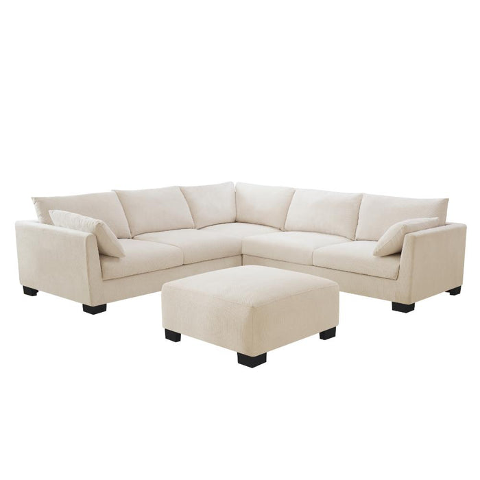 Renfrew 2 Corner 2 Sofa With Footstool, Cream Linen