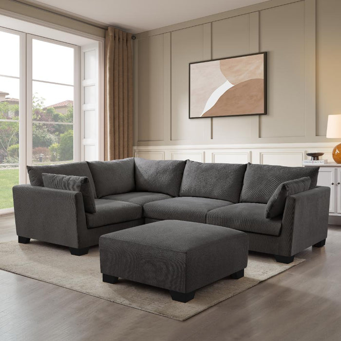 Renfrew Left-Hand Facing Corner Sofa With Footstool, Grey Linen
