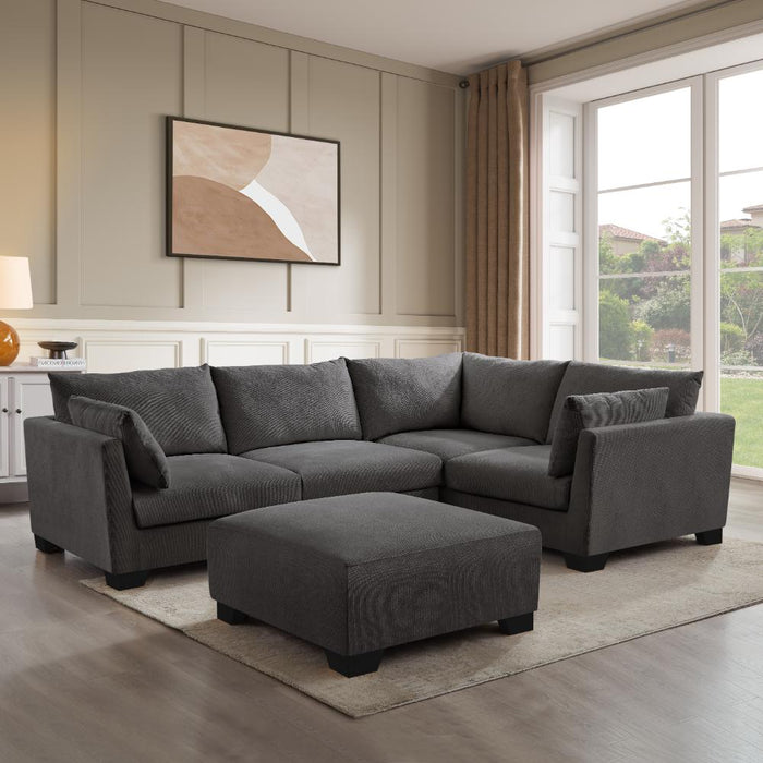 Renfrew Right-Hand Facing Corner Sofa With Footstool, Grey Linen