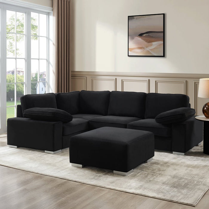 Birkdale Left-Hand Facing Corner Sofa With Footstool, Black Velvet