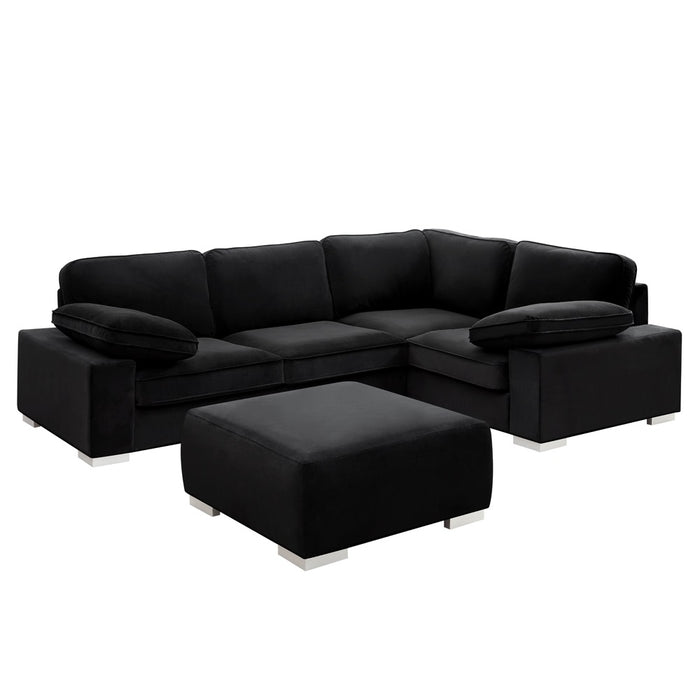 Birkdale Right-Hand Facing Corner Sofa With Footstool, Black Velvet