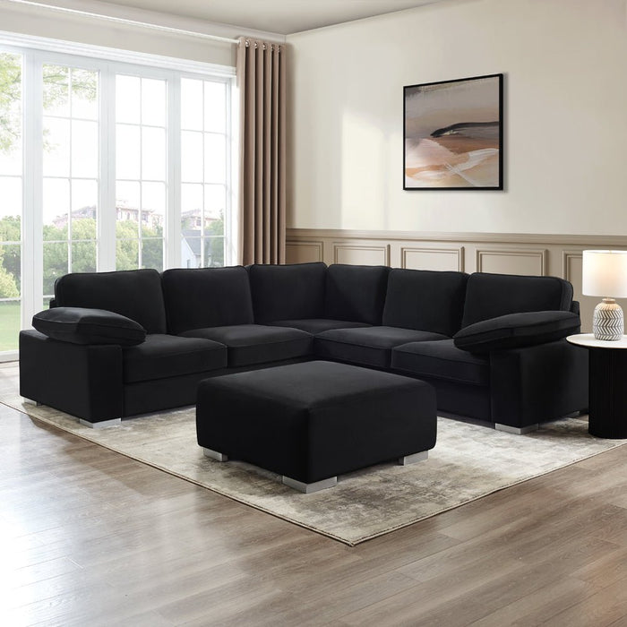 Birkdale 2 Corner 2 Sofa with Footstool, Black Velvet