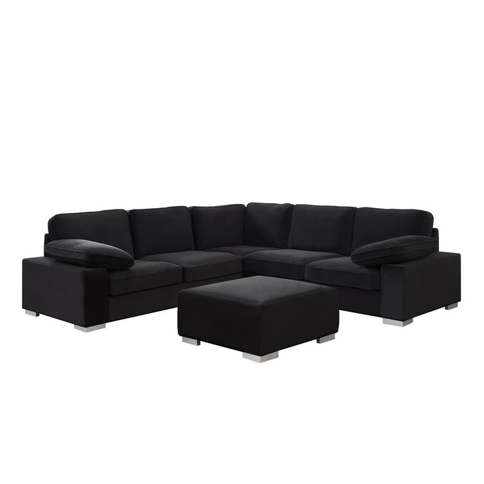 Birkdale 2 Corner 2 Sofa with Footstool, Black Velvet