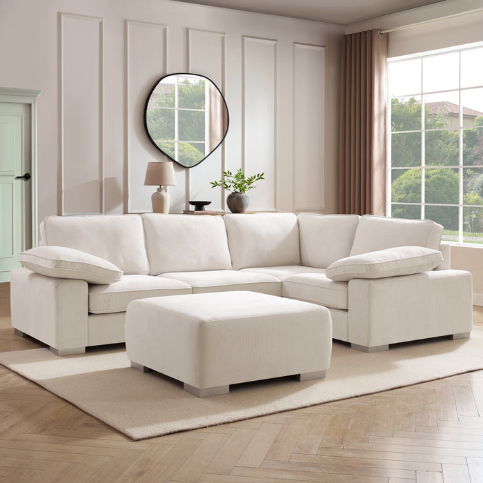 Birkdale Right-Hand Facing Corner Sofa With Footstool, Cream Linen
