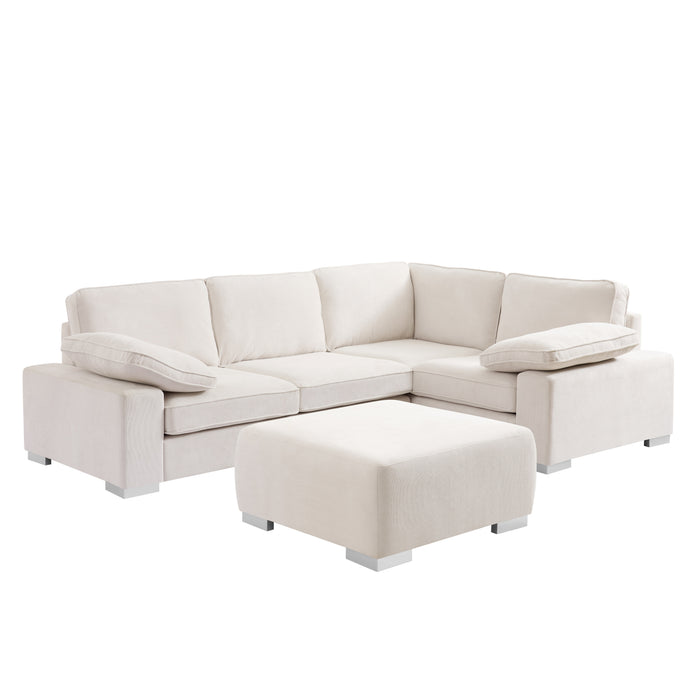 Birkdale Right-Hand Facing Corner Sofa With Footstool, Cream Linen