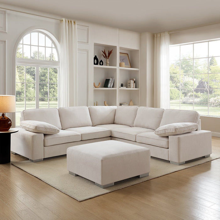 Birkdale 2 Corner 2 Sofa with Footstool, Cream Linen