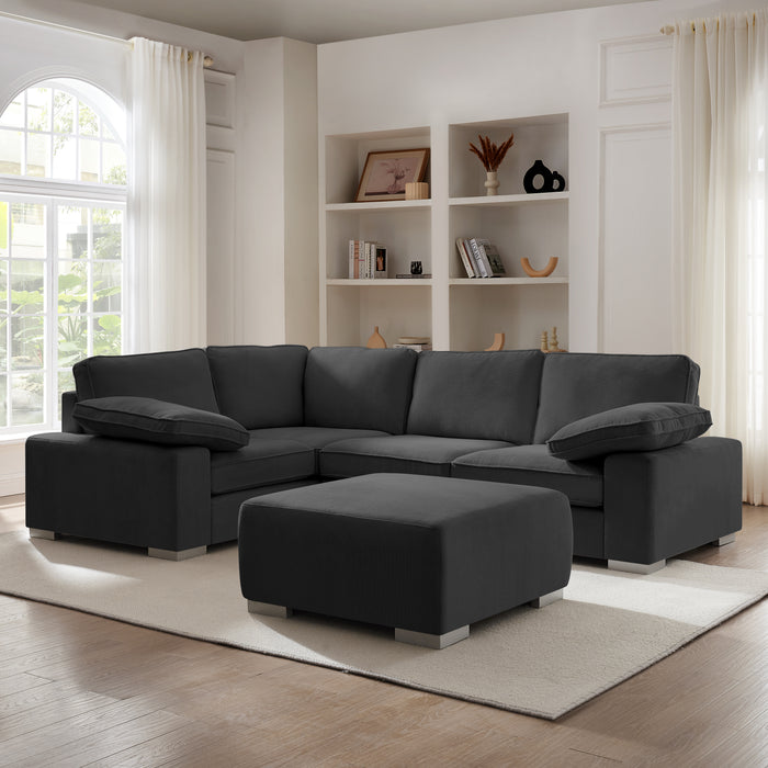 Birkdale Left-Hand Facing Corner Sofa With Footstool, Charcoal Linen