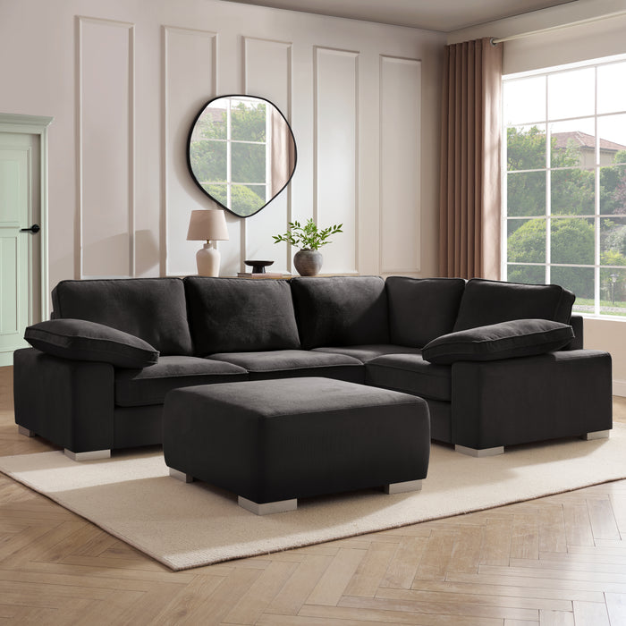 Birkdale Right-Hand Facing Corner Sofa With Footstool, Charcoal Linen