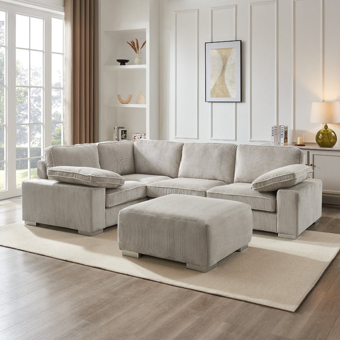 Birkdale Left-Hand Facing Corner Sofa With Footstool, Mocha Cord