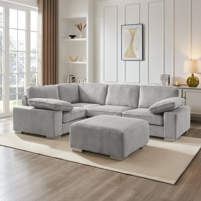 Birkdale Left-Hand Facing Corner Sofa With Footstool, Light Grey Cord