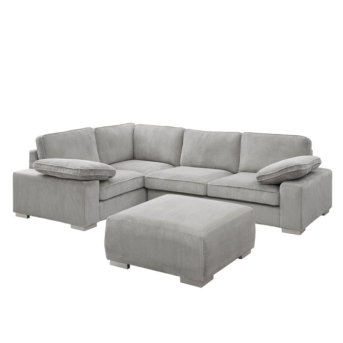 Birkdale Left-Hand Facing Corner Sofa With Footstool, Light Grey Cord