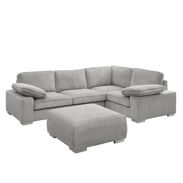 Birkdale Right-Hand Facing Corner Sofa With Footstool, Light Grey Cord