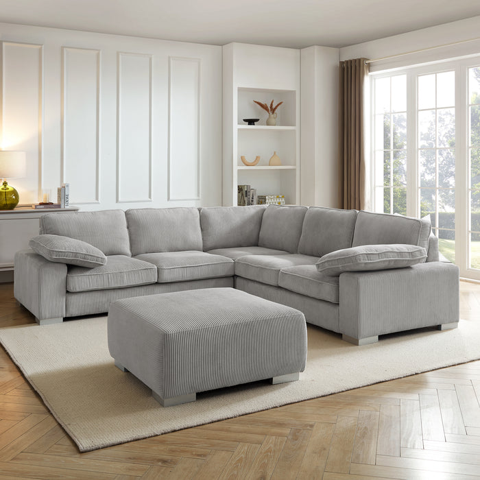 Birkdale 2 Corner 2 Sofa with Footstool, Light Grey Cord