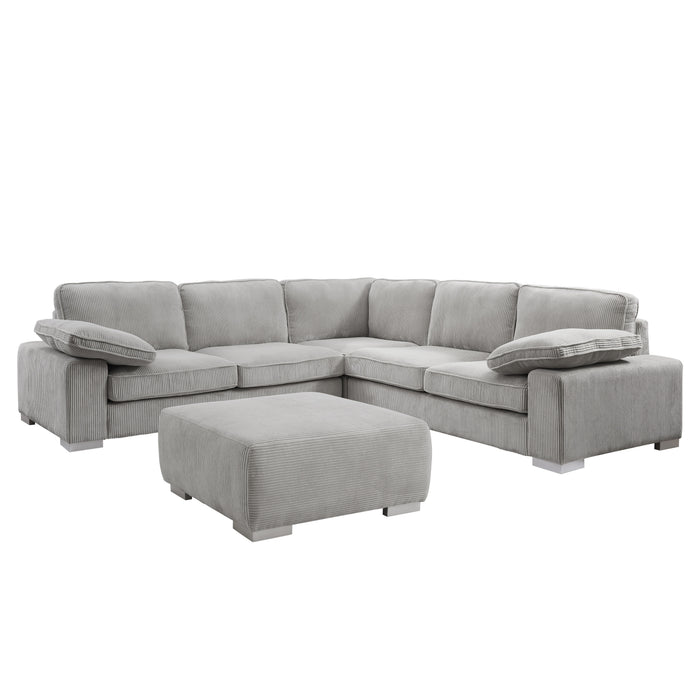 Birkdale 2 Corner 2 Sofa with Footstool, Light Grey Cord