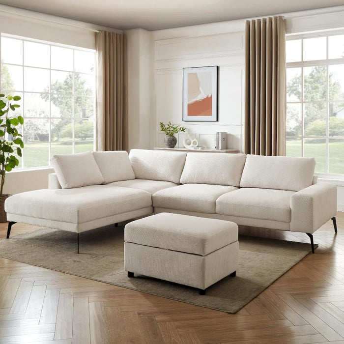 Palmer Left-Hand Facing Corner Sofa With Footstool, Cream Linen