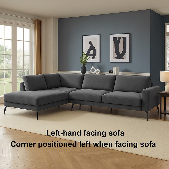 Palmer Left-Hand Facing Corner Sofa With Footstool, Dark Grey Velvet