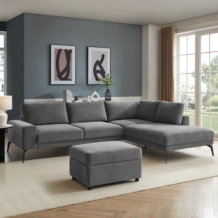 Palmer Right-Hand Facing Corner Sofa With Footstool, Dark Grey Velvet
