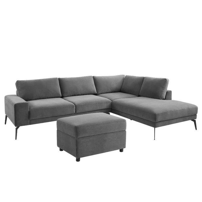 Palmer Right-Hand Facing Corner Sofa With Footstool, Dark Grey Velvet