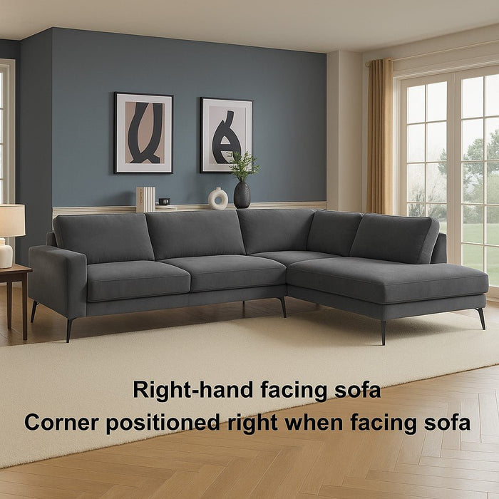 Palmer Right-Hand Facing Corner Sofa With Footstool, Dark Grey Velvet