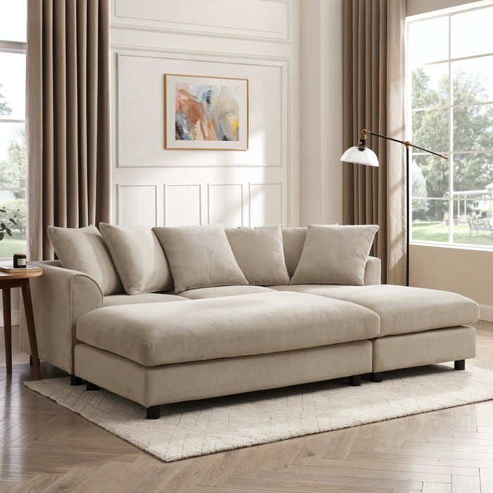 Fenwick Footstool, Beige Linen