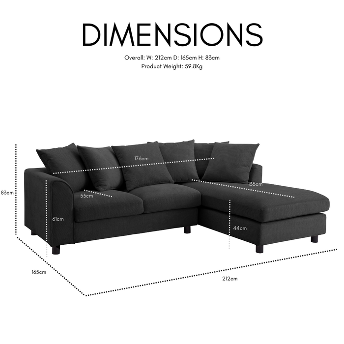 Fenwick Right-Hand Corner Sofa With Footstool, Charcoal Linen