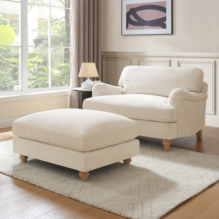 Oxford Loveseat with Footstool, Ivory Linen