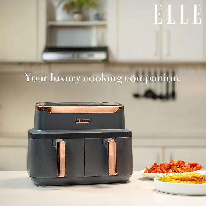 ELLE Air Fryer in Grey & Rose Gold, Triple Basket