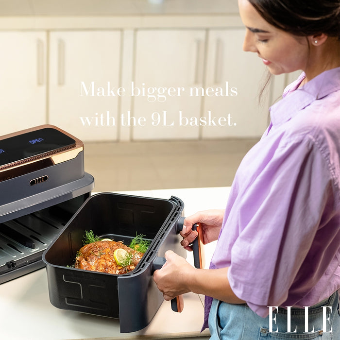 ELLE Air Fryer in Grey & Rose Gold, Triple Basket