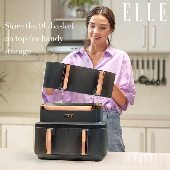 ELLE Air Fryer in Grey & Rose Gold, Triple Basket