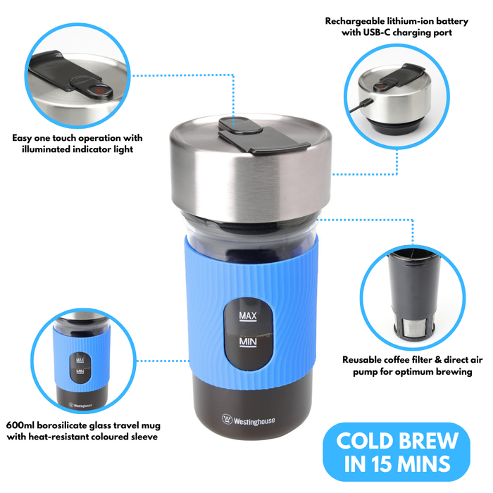 Westinghouse Cold Brew Portable Coffee Maker, Blue