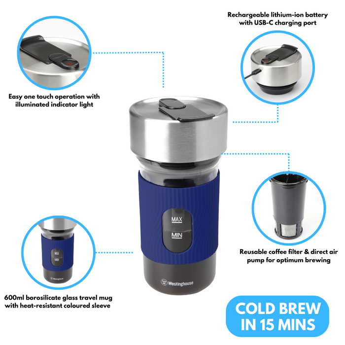 Westinghouse Cold Brew Portable Coffee Maker, Navy