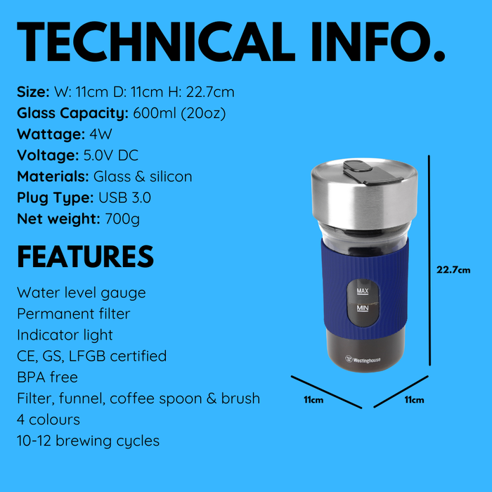 Westinghouse Cold Brew Portable Coffee Maker, Navy