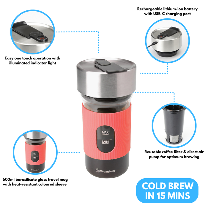 Westinghouse Cold Brew Portable Coffee Maker, Red