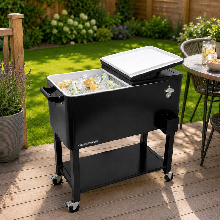 Perma Steel 76L Portable Drinks Cooler, Black