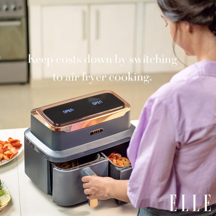 ELLE Air Fryer in Grey & Rose Gold, Triple Basket